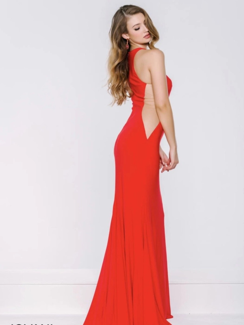 Red Side-Cut Halter Evening Dress - Picture 2 of 2